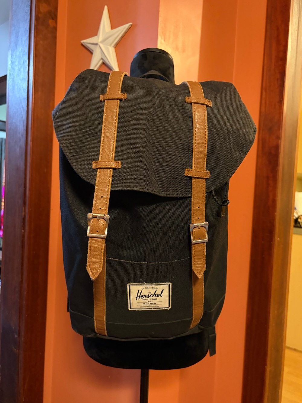 Herschel Supply Company Canvas Backpack in Black with Brown Straps